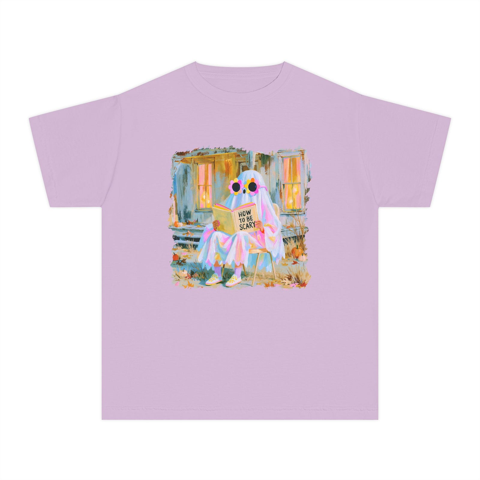 How to Be Scary Ghost Book T-Shirt Pastel Retro Spooky Halloween Kids Graphic Tee