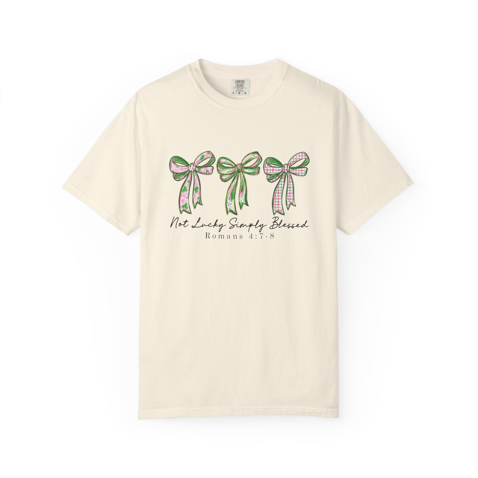 Not Lucky, Simply Blessed Romans 4: 7-8 Christian St. Patrick's Day Graphic T-Shirt Unisex Short Sleeve Tee