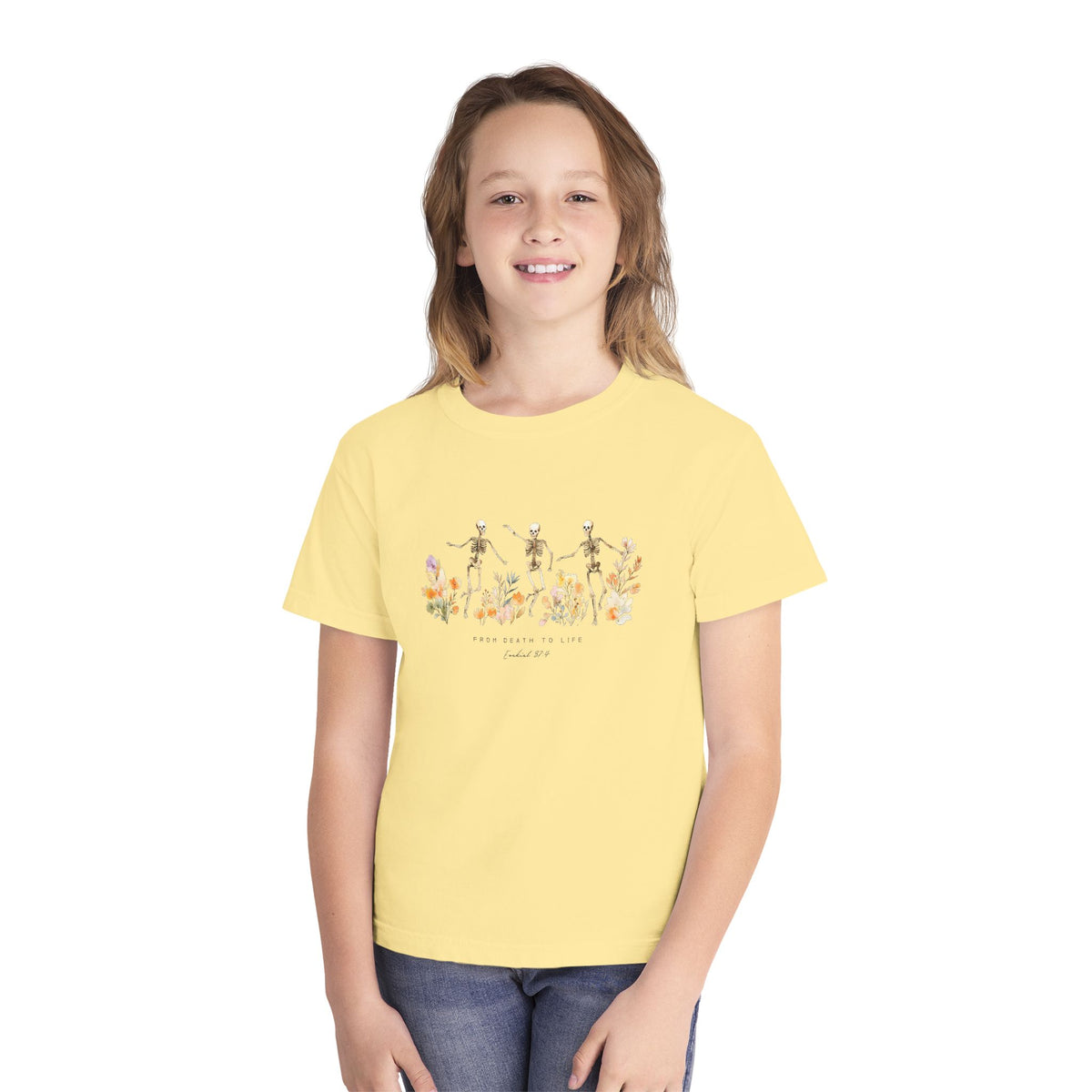 Floral Skeletons From Death to Life T-Shirt Halloween Kids Christian Graphic Tee