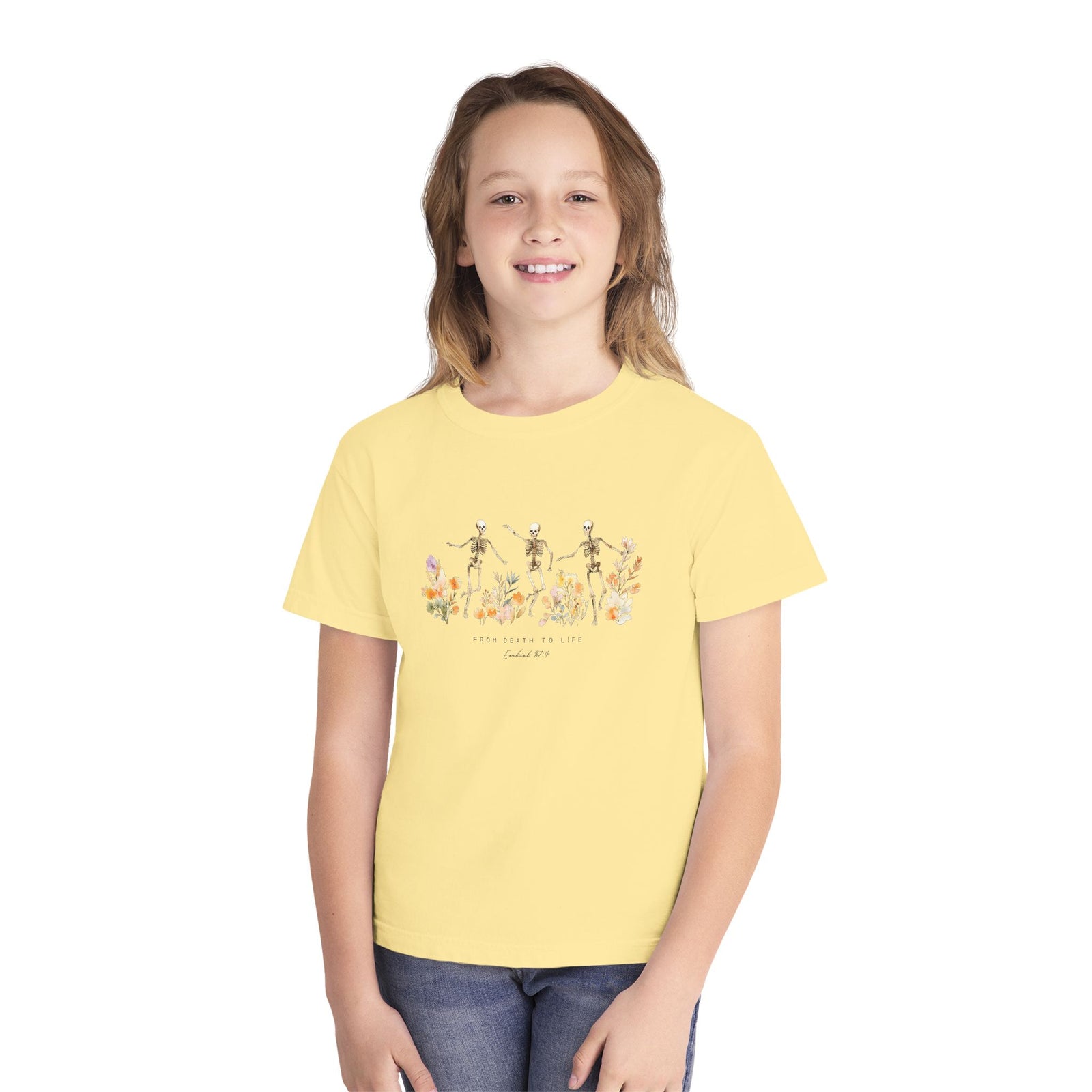 Floral Skeletons From Death to Life T-Shirt Halloween Kids Christian Graphic Tee