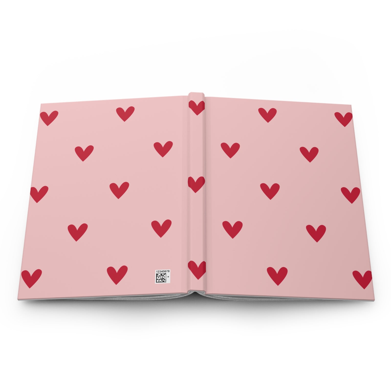 Heart Pattern Hardcover Journal — Pink & Red Cute Notebook