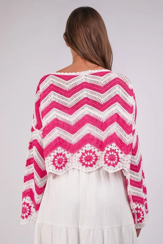 VERY J Chevron/Floral Pattern Crochet Knit Top - Sydney So Sweet