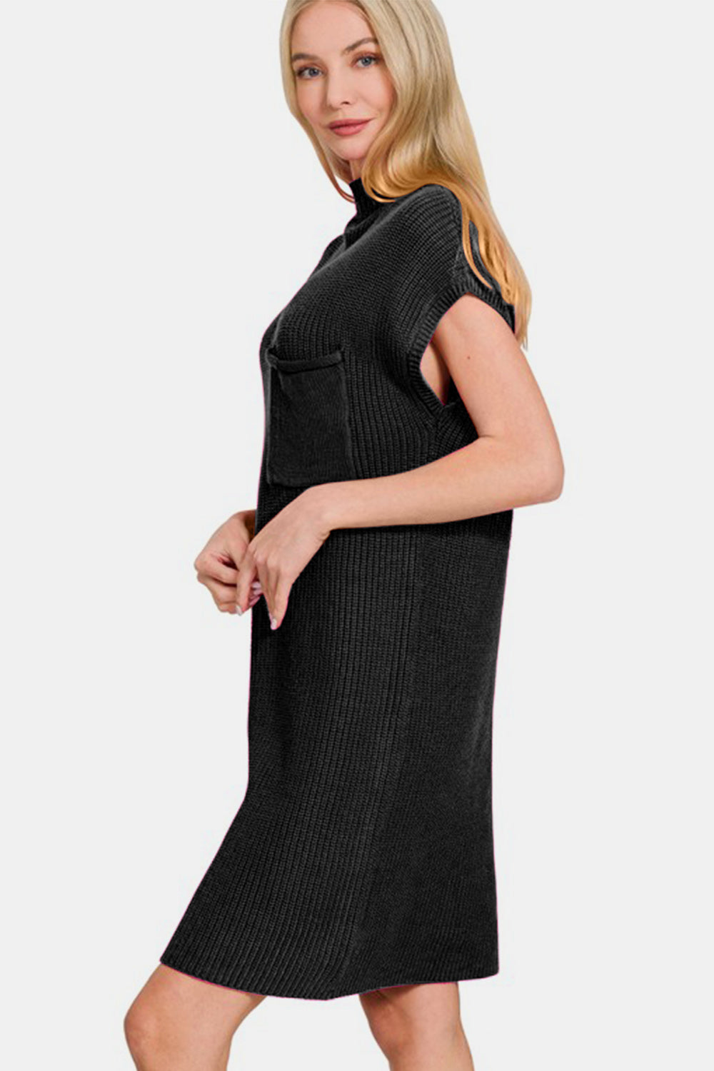 Zenana Mock Neck Short Sleeve Sweater Dress - Sydney So Sweet