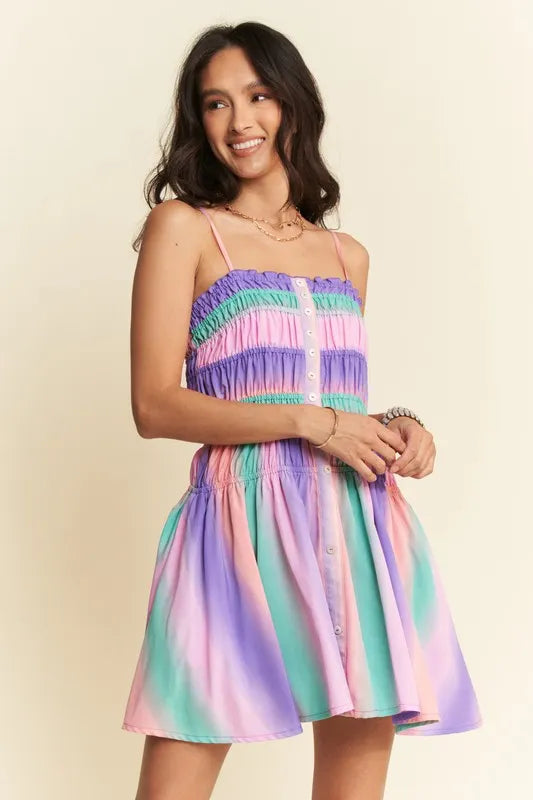 Davi & Dani Multi Color Ombre Printed Bodice Button Up Dress - Sydney So Sweet