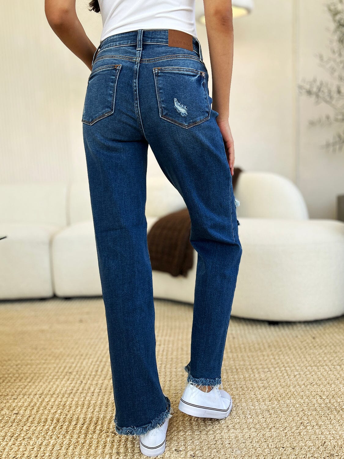 Judy Blue Full Size Mid Rise Distressed Raw Hem Jeans - Sydney So Sweet