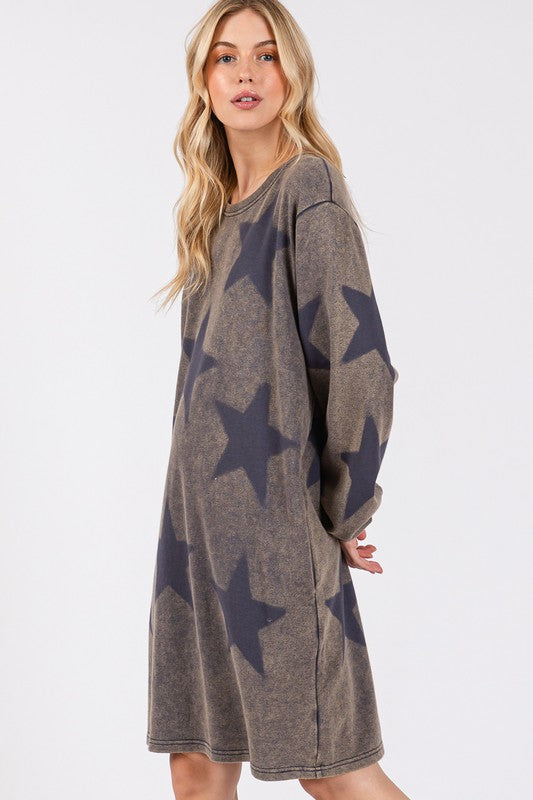 SAGE + FIG Washed Star Print Round Neck Dress - Sydney So Sweet