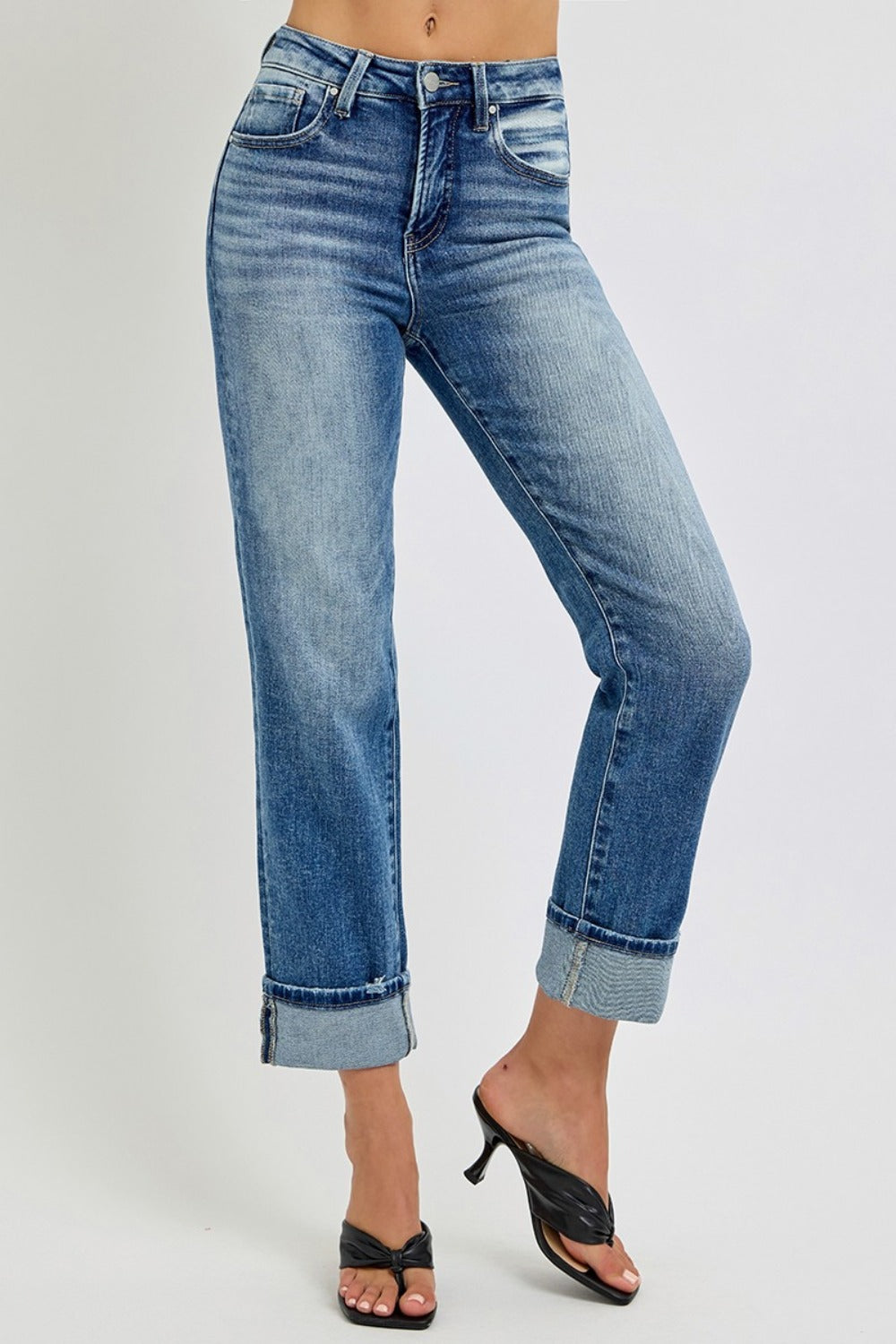 RISEN Full Size High Rise Crop Straight Roll Up Jeans - Sydney So Sweet