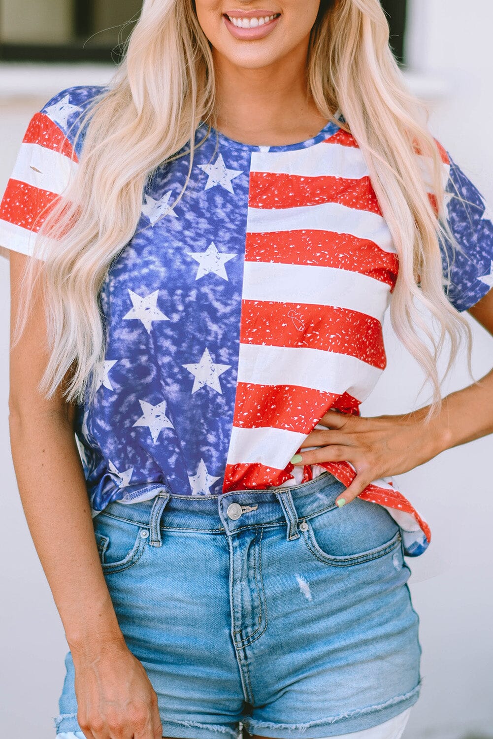 US Flag Round Neck Short Sleeve T-Shirt - Sydney So Sweet