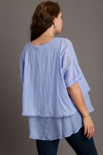 Umgee Full Size Eyelet Layered Short Sleeve Blouse Plus Size - Sydney So Sweet
