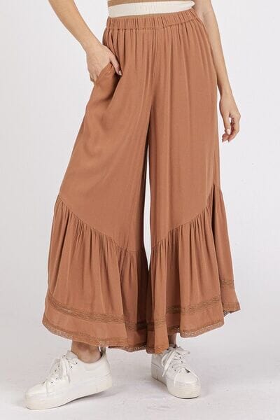 Mittoshop Lace Ruffle Asymmetric Hem Wide Leg Pants - Sydney So Sweet
