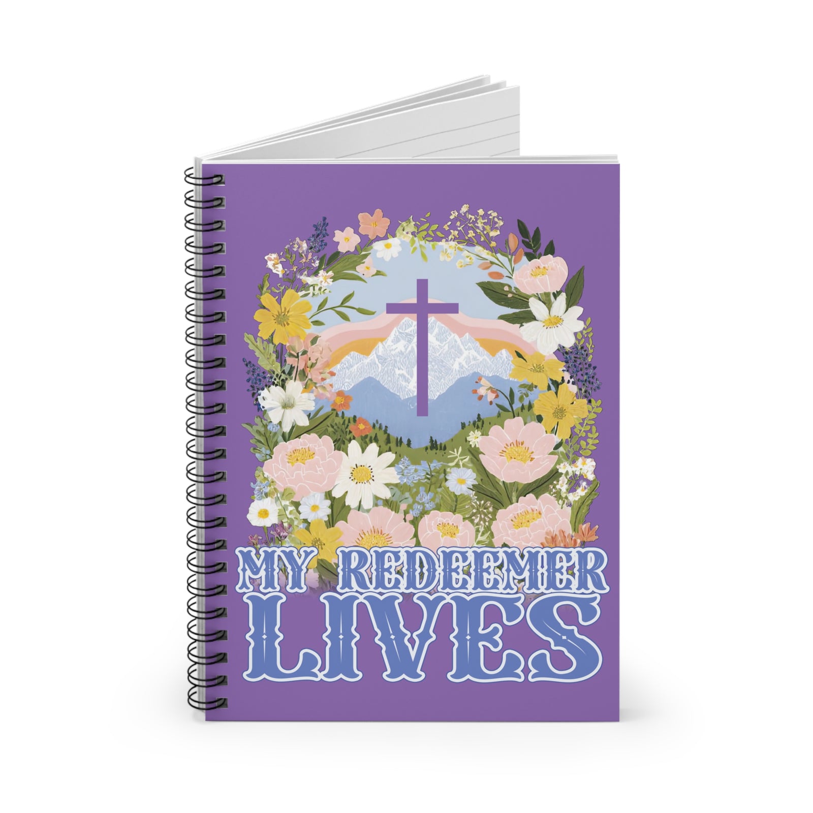 My Redeemer Lives Christian Spiral Notebook Floral Faith Journal