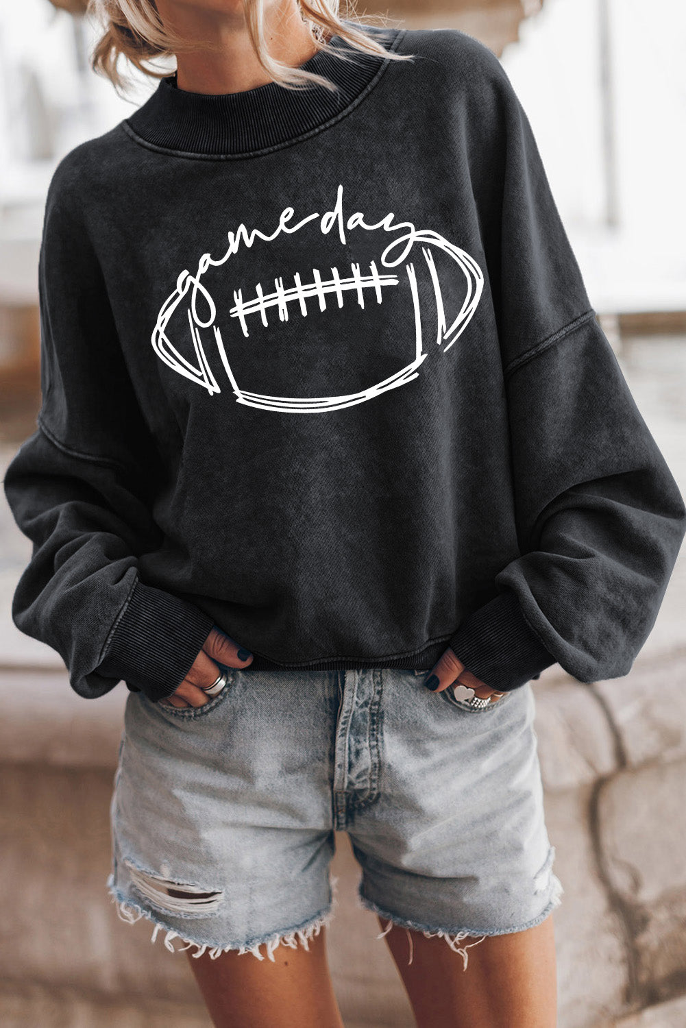 Round Neck Long Sleeve FOOTBALL Graphic Sweatshirt - Sydney So Sweet