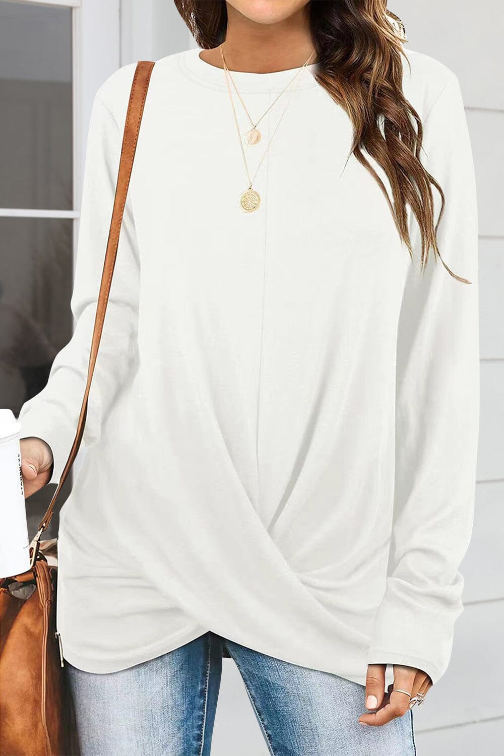 Ruched Round Neck Long Slleeve T-Shirt - Sydney So Sweet