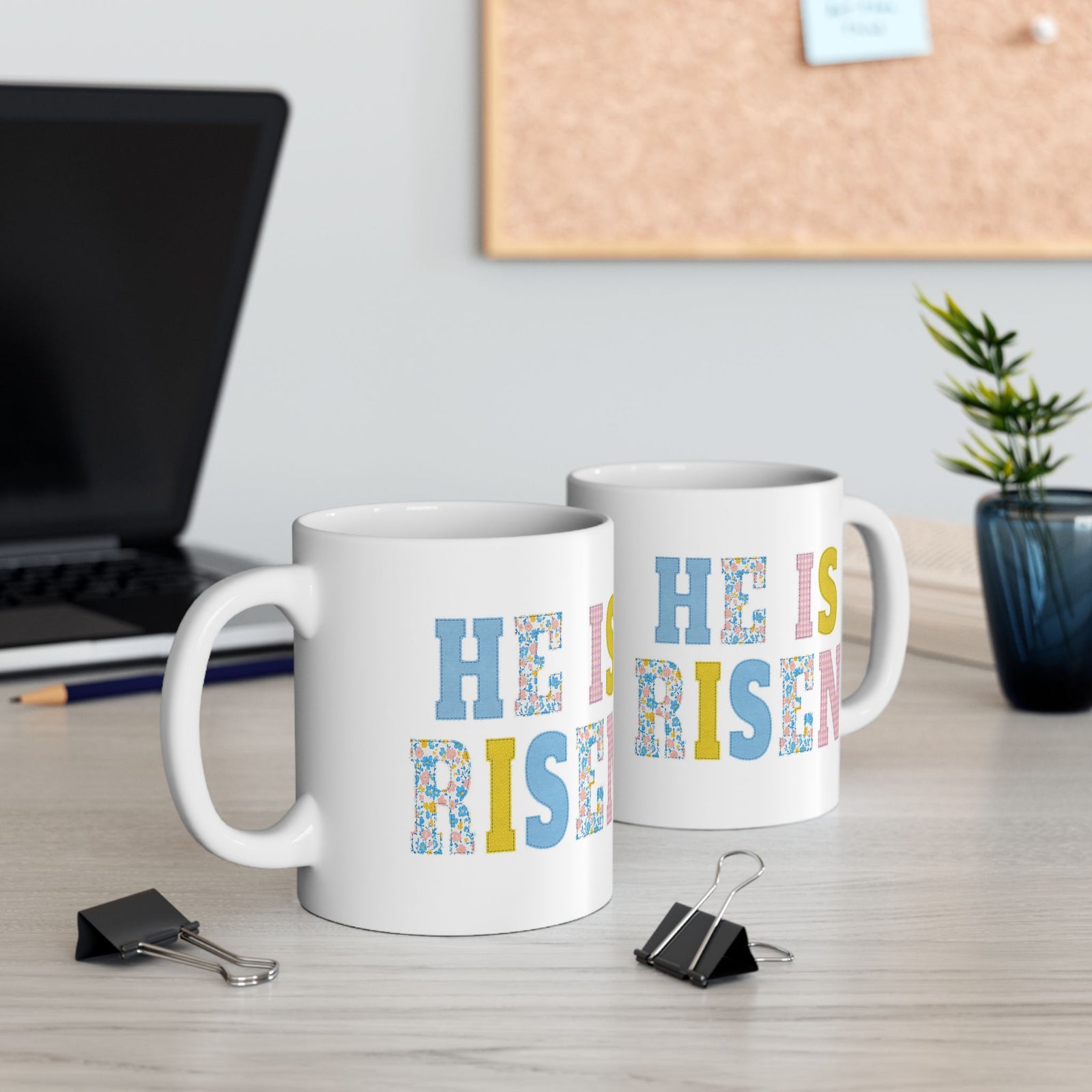 He is Risen Cross Floral Patchwork Ceramic Mug Coffee Cup (11oz & 15oz)