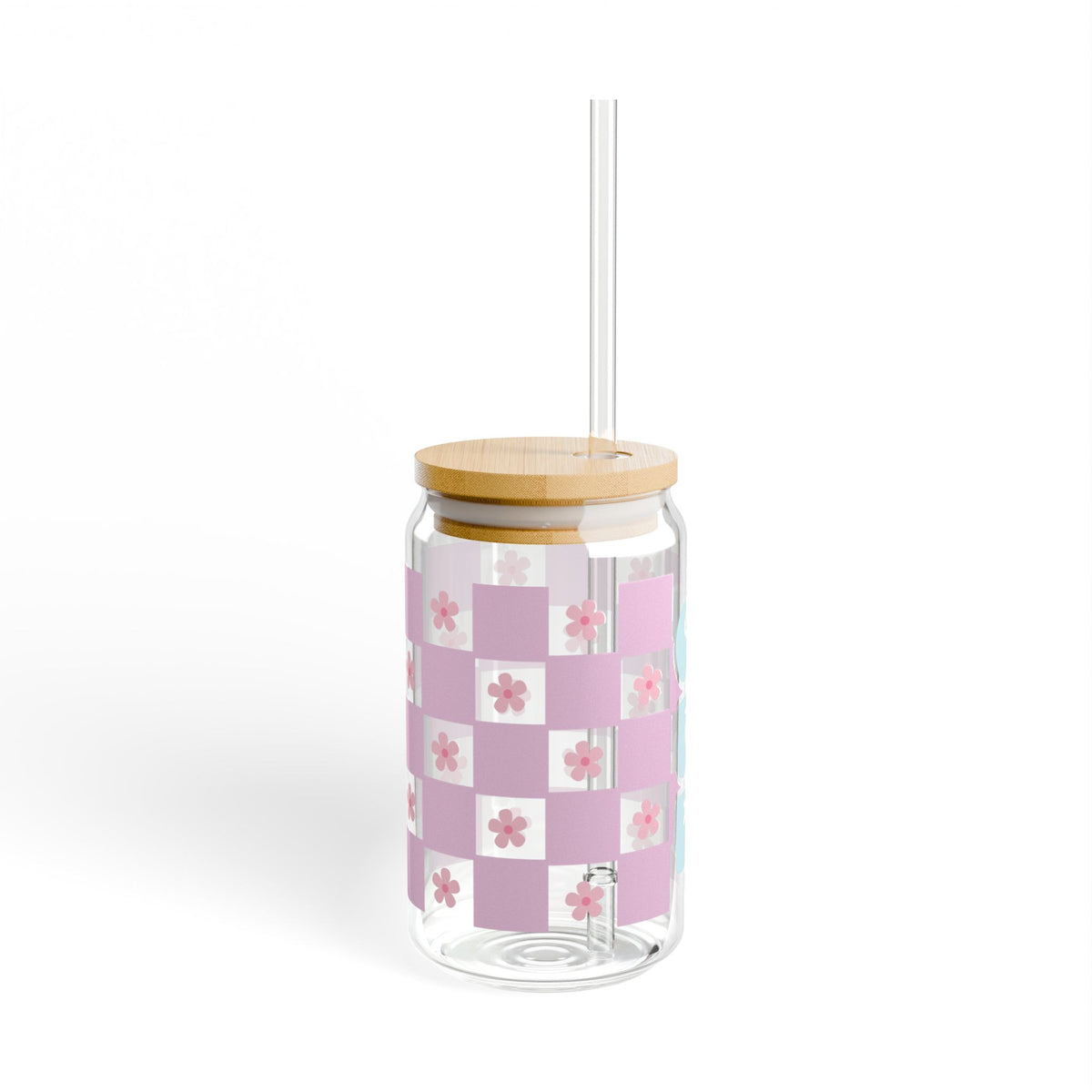 Coffee Checkerboard Tumbler Sipper Glass 16oz — Reusable Drink Jar with Lid & Straw - Sydney So Sweet