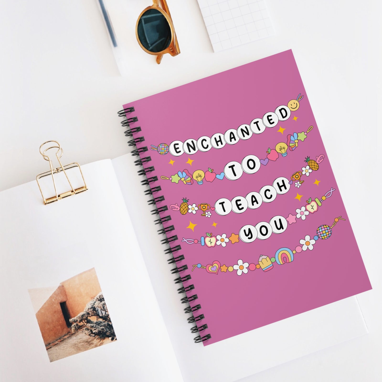 Enchanted to Teach You Spiral Notebook Cute Teacher Gift Pink Ruled Journal