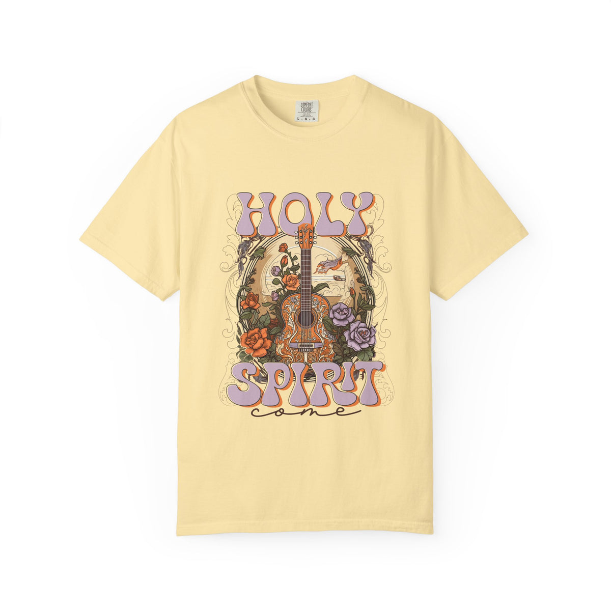 Holy Spirit Come Guitar T-Shirt Vintage Floral Christian Worship Tee