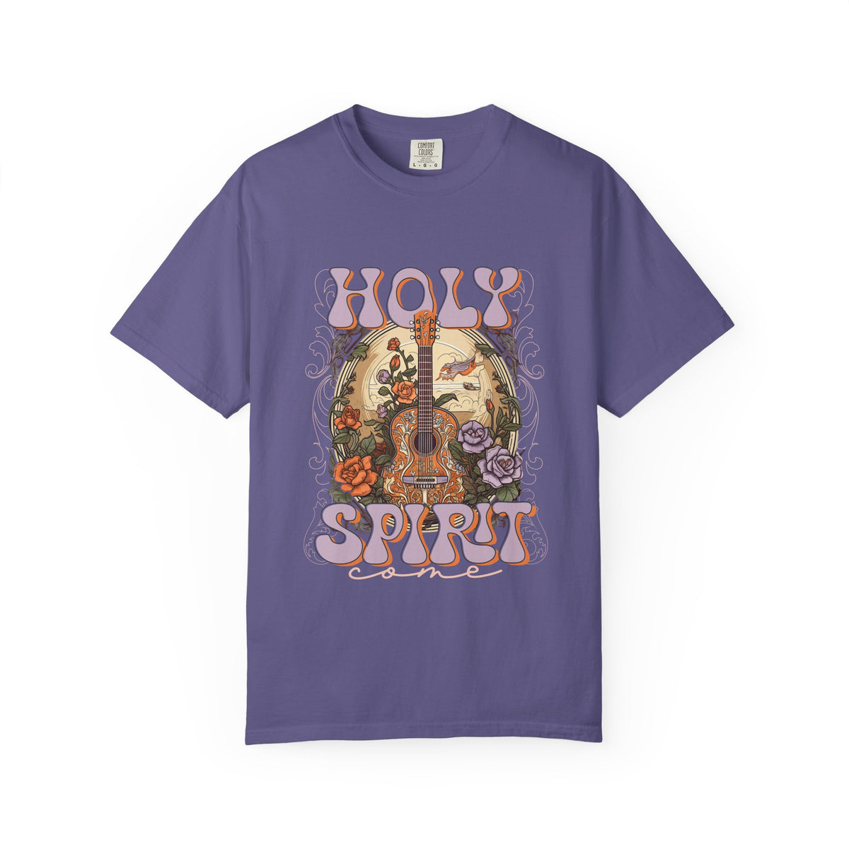 Holy Spirit Come Guitar T-Shirt Vintage Floral Christian Worship Tee
