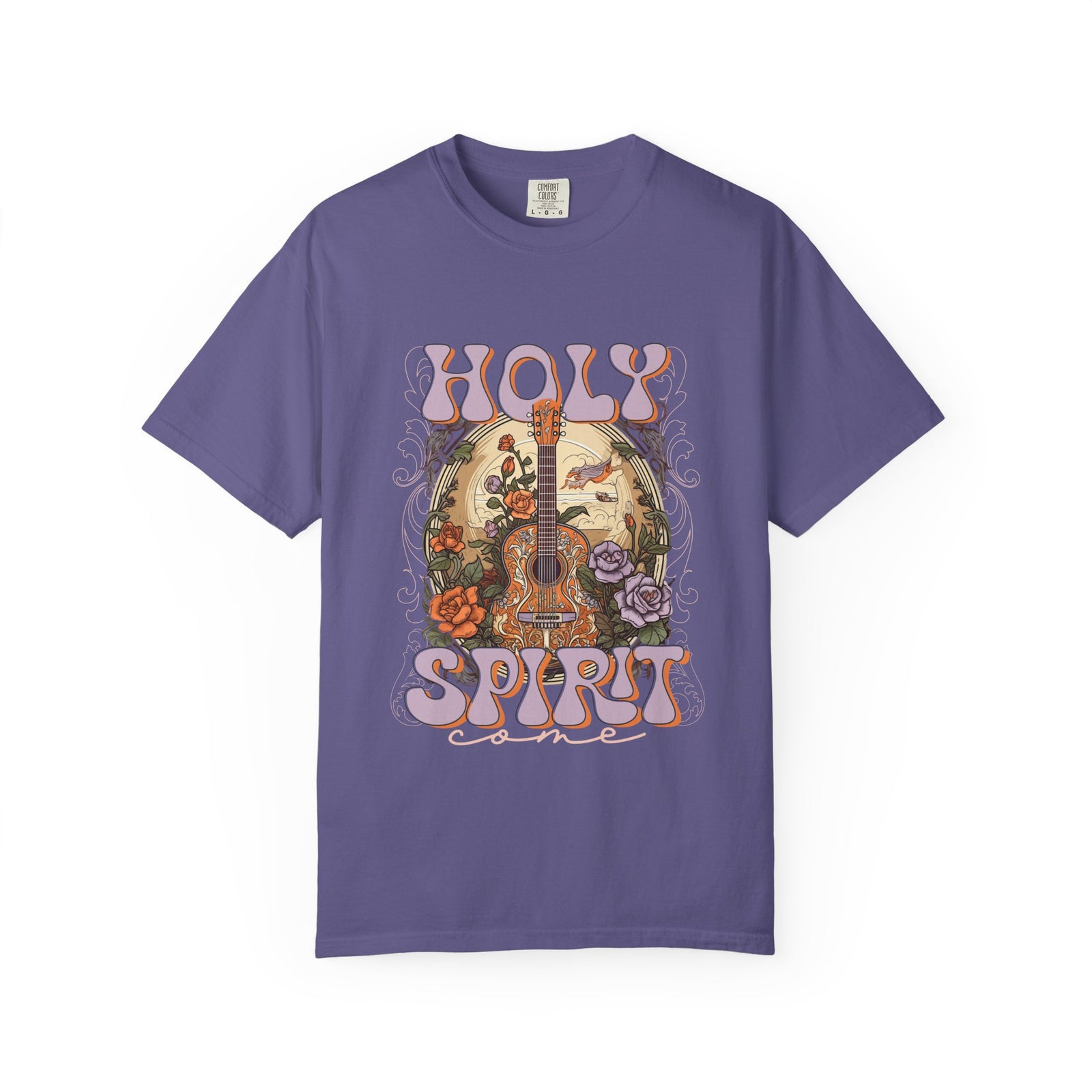 Holy Spirit Come Guitar T-Shirt Vintage Floral Christian Worship Tee