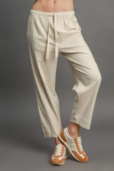 Umgee Full Size Drawstring Elastic Waistband Linen Blend Pants Plus Size - Sydney So Sweet