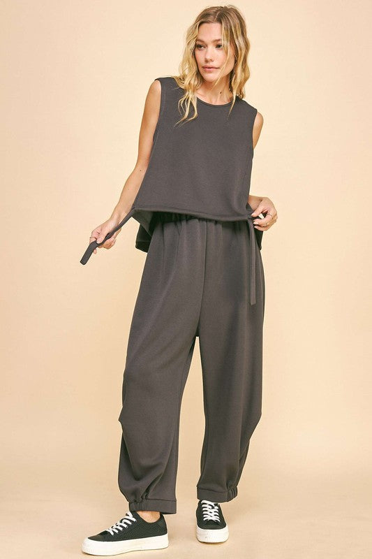 Davi &amp; Dani Drawstring Hem Round Neck Tank and Pants Set - Sydney So Sweet