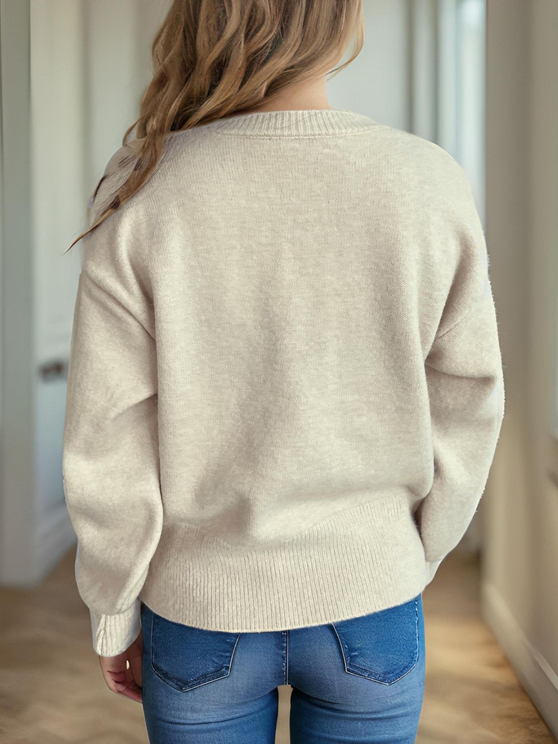 Heart Round Neck Long Sleeve Sweater - Sydney So Sweet