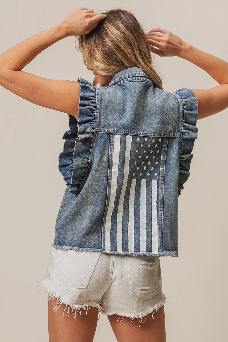 BiBi American Flag Washed Denim Jacket - Sydney So Sweet