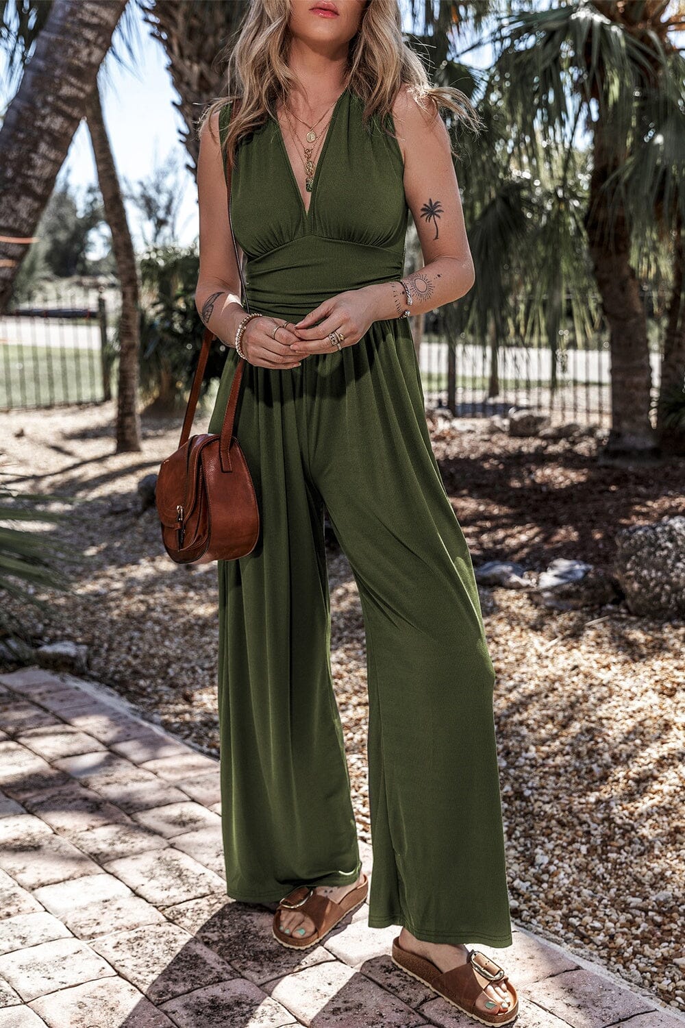 V-Neck Sleeveless Wide Leg Jumpsuit - Sydney So Sweet