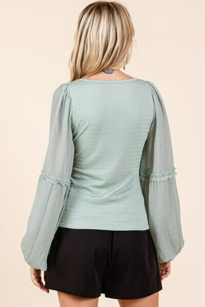 Mittoshop Mixed Media Textured Knit Chiffon Long Sleeve Top - Sydney So Sweet