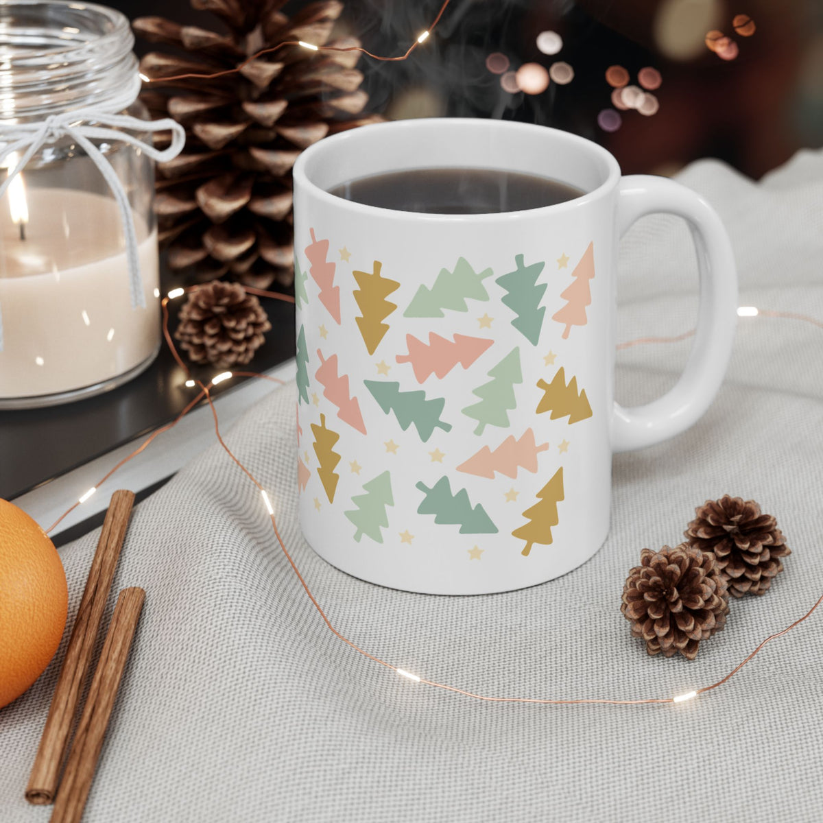 Vintage Christmas Trees Ceramic Mug Coffee Cup (11oz & 15oz)