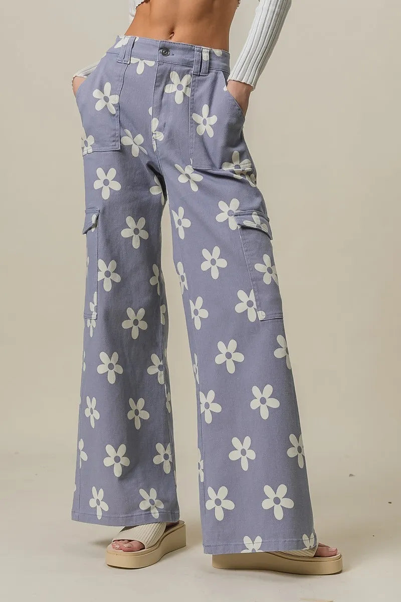 BiBi Flower Printed Side Pocket Wide Pants - Sydney So Sweet