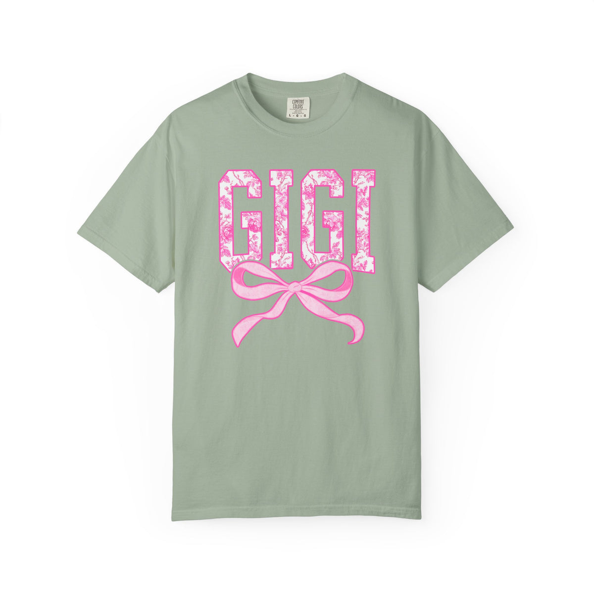 Gigi Coquette Pink Toile Bow T-Shirt Cute Grandmother Graphic Tee