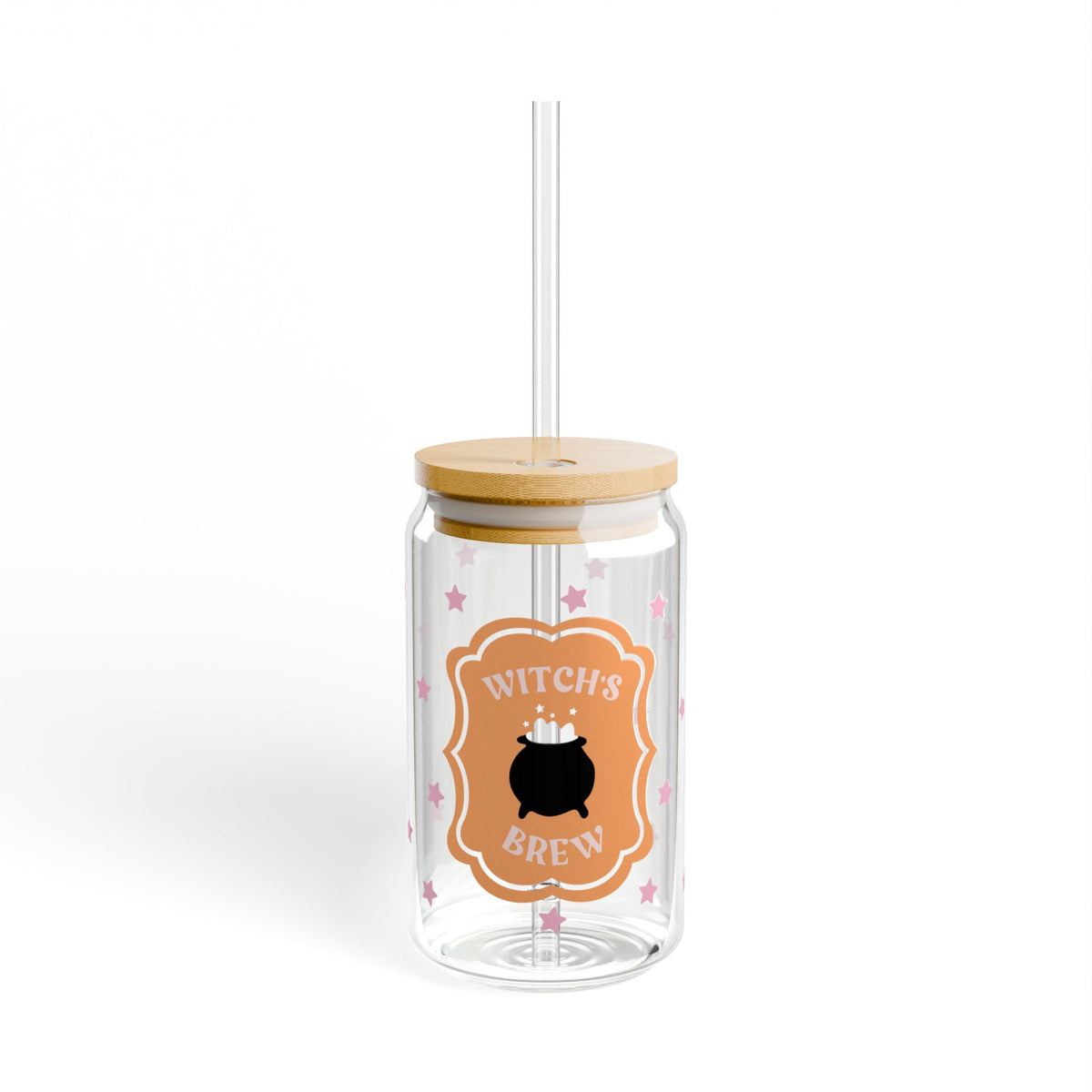 Witch's Brew Halloween Sipper Glass 16oz Reusable Drink Jar with Lid & Straw