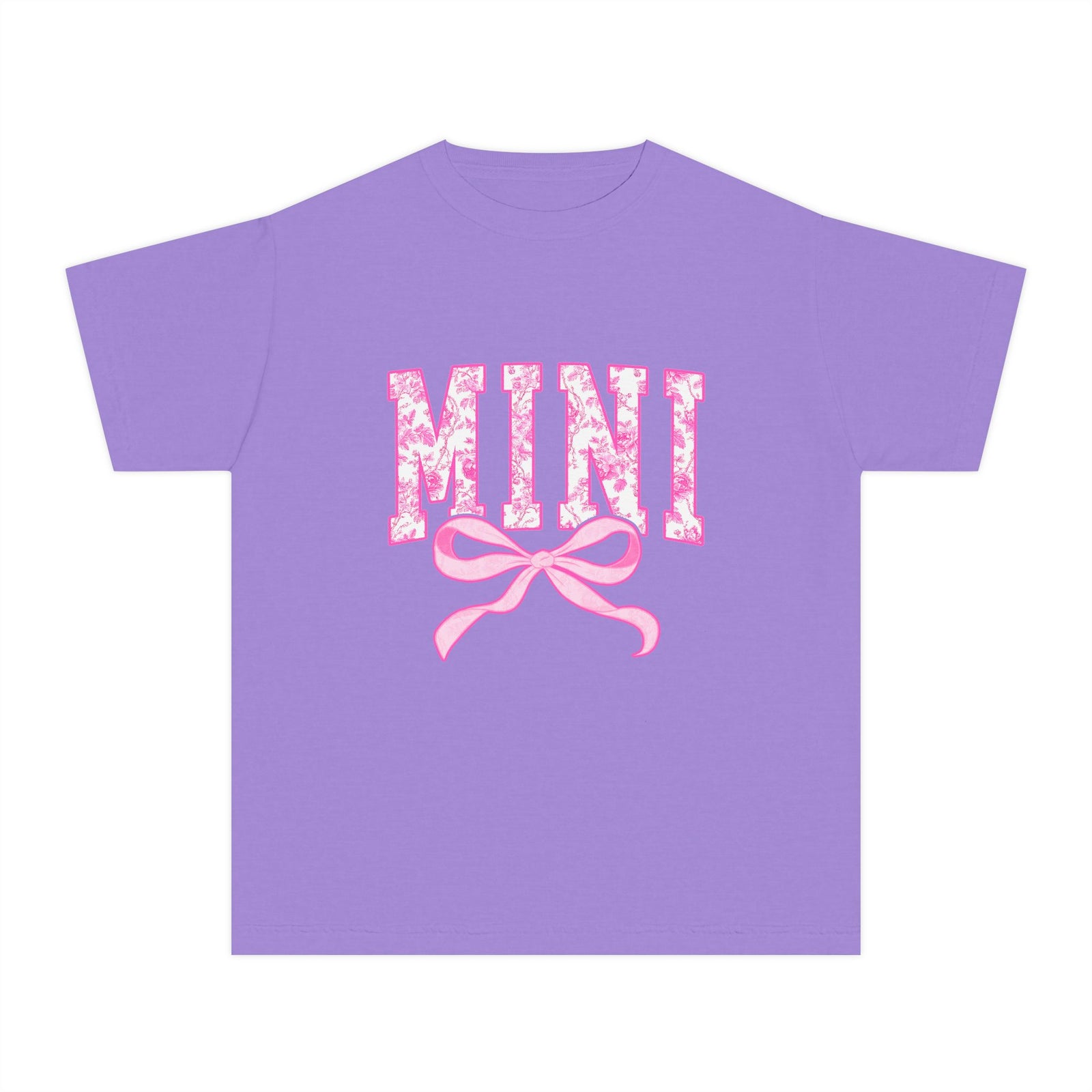 Mini Coquette Pink Toile Bow T-Shirt Cute Girl's Graphic Tee