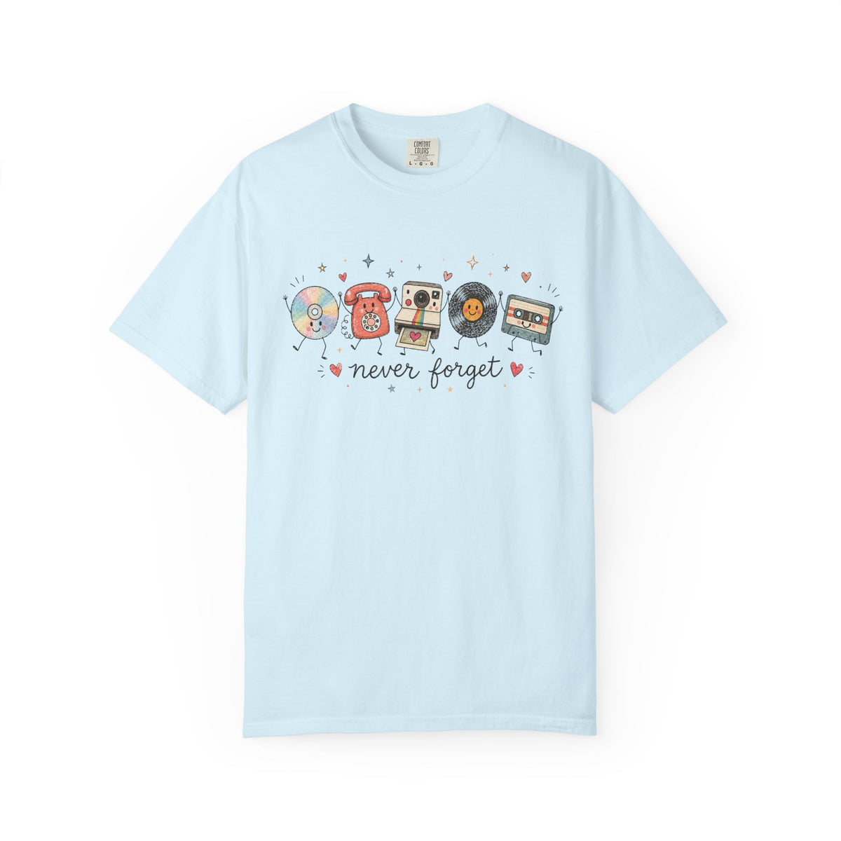 Retro Media Icons T-Shirt Nolstalgic Vintage Cassette Vinyl & Phone Tee