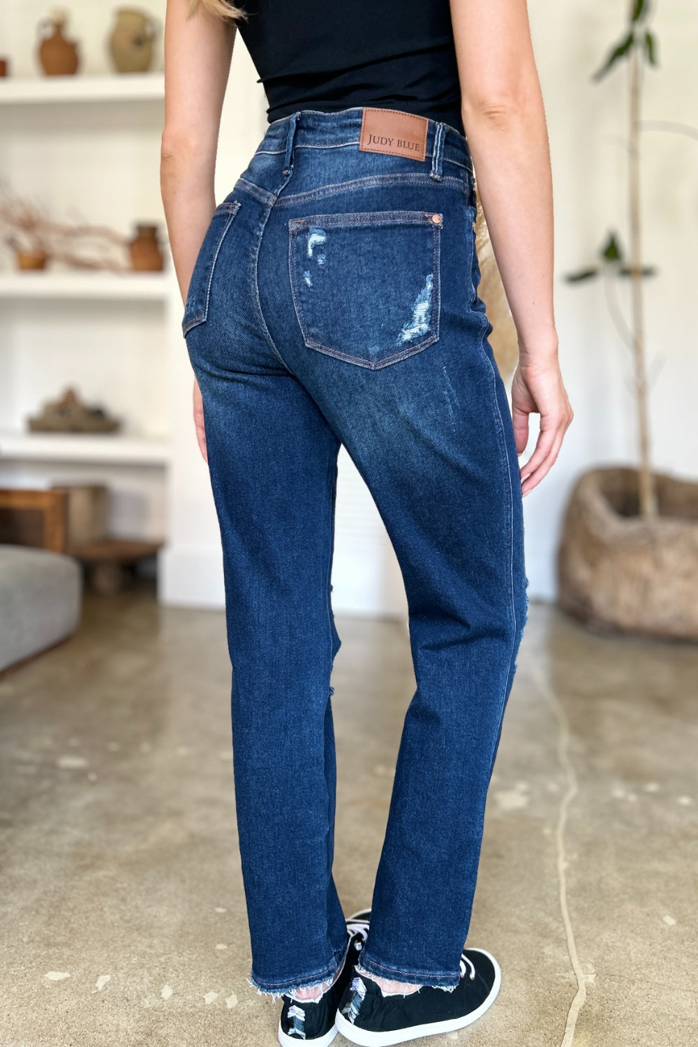 Judy Blue Full Size High Waist Rigid Magic Heavy Destroy Straight Jeans - Sydney So Sweet