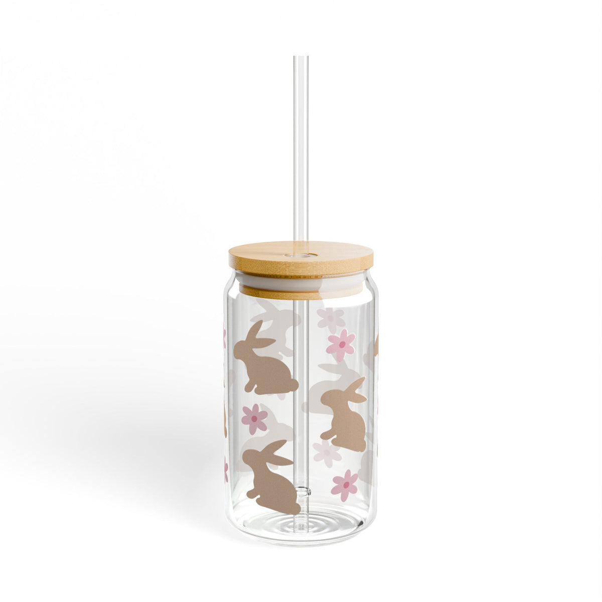 Daisy Bunny Tumbler Sipper Glass 16oz — Reusable Drink Jar with Lid & Straw
