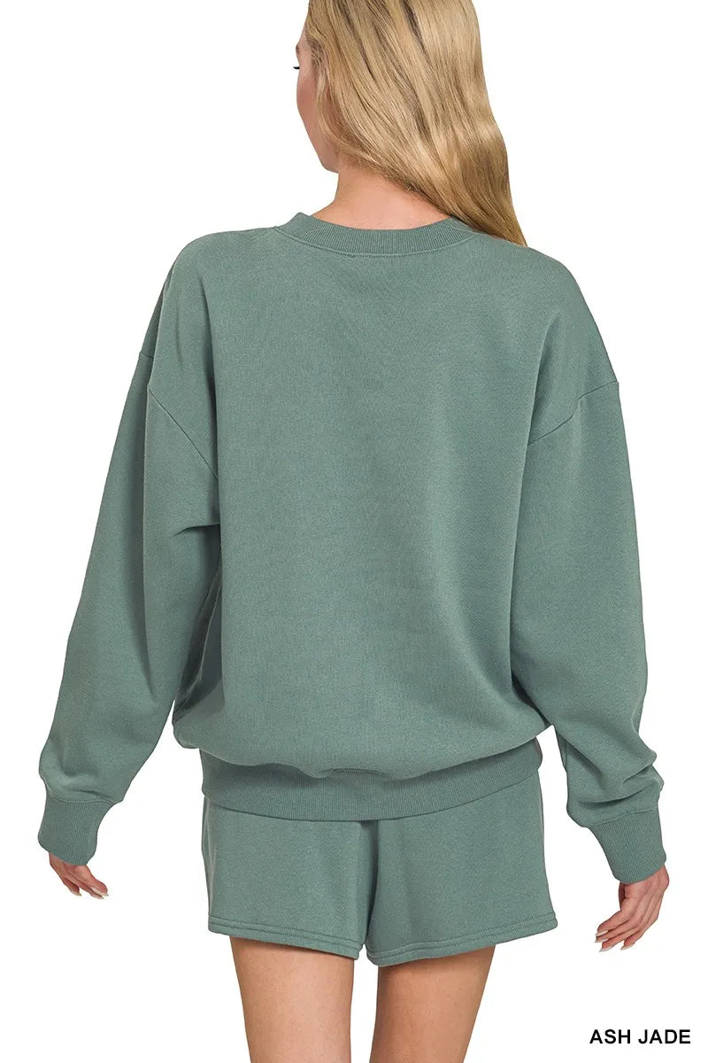 Zenana Fleece Long Sleeve Sweatshirts & Shorts Set - Sydney So Sweet