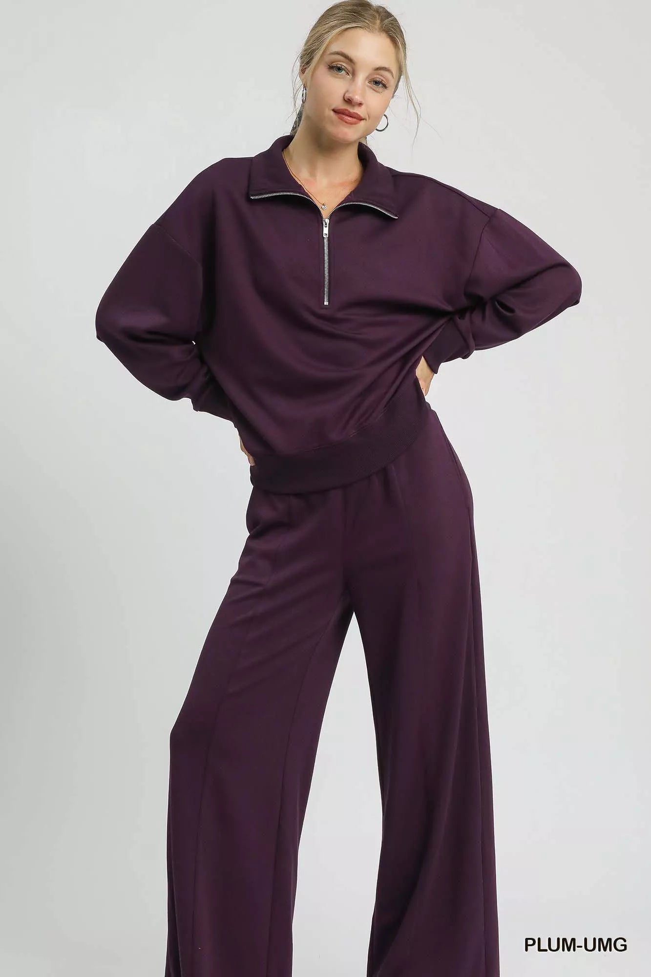 Umgee Half Zip Drop Shoulder Sweatshirt - Sydney So Sweet