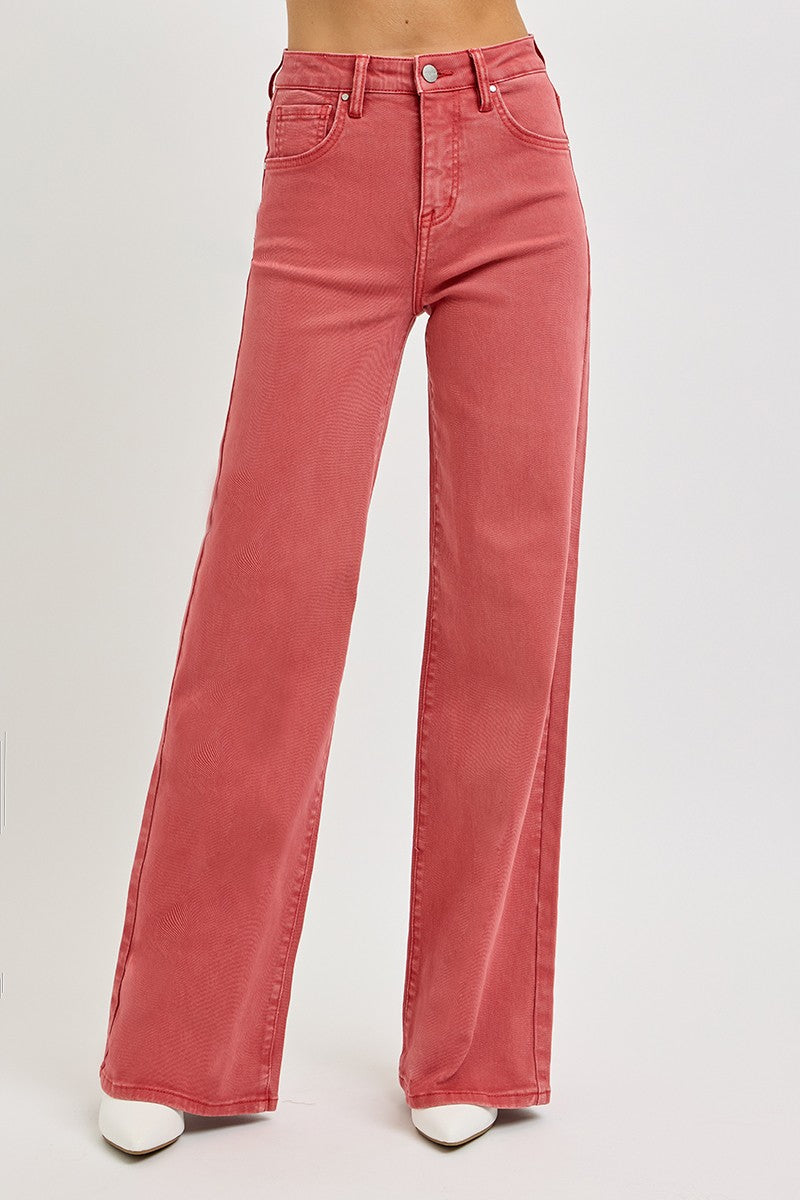 RISEN Full Size High Rise Tummy Control Wide Leg Jeans - Sydney So Sweet