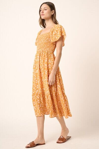 Mittoshop Flower Print Flutter Sleeve Smocked Midi Dress - Sydney So Sweet