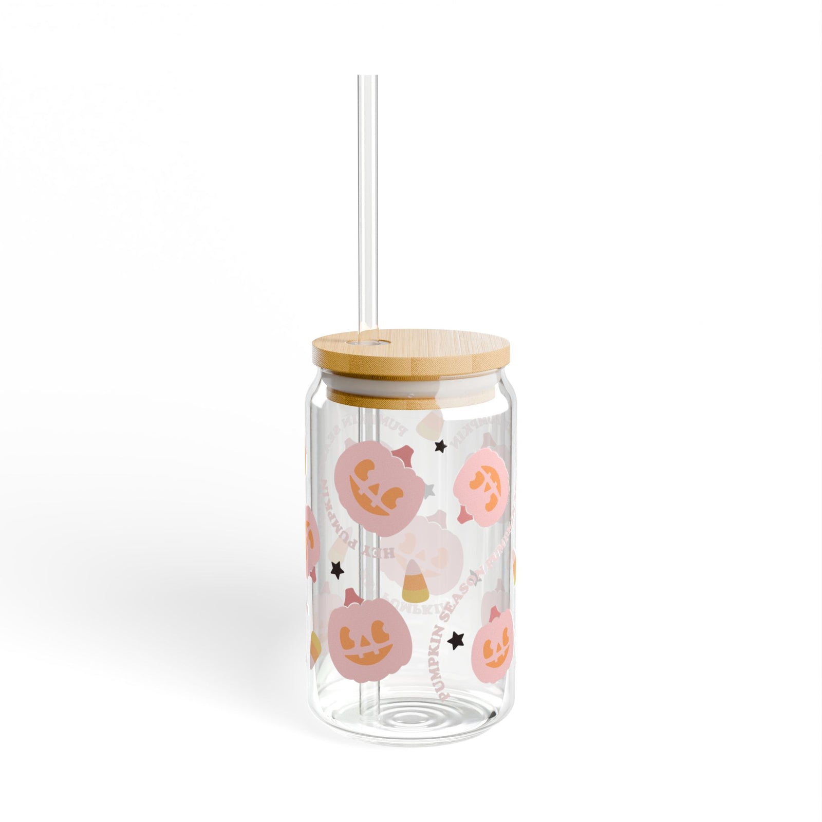 Hey Pumpkin Season Halloween Sipper Glass 16oz Reusable Drink Jar with Lid & Straw