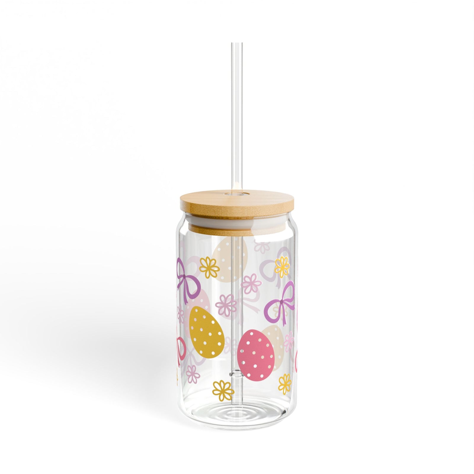 Easter Bows Tumbler Sipper Glass 16oz — Reusable Drink Jar with Lid & Straw