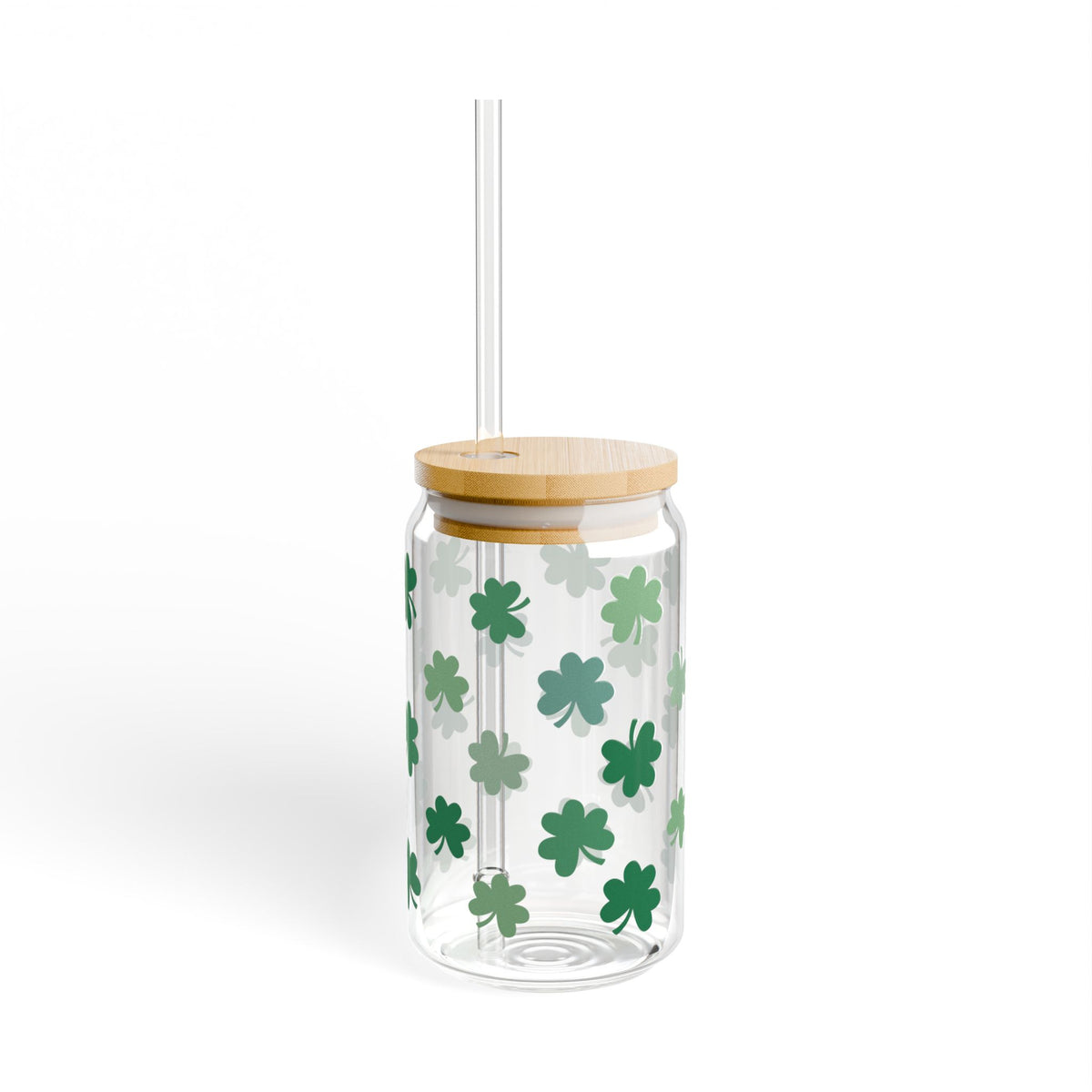 St. Patrick’s Day Shamrock Tumbler Sipper Glass 16oz — Reusable Drink Jar with Lid & Straw
