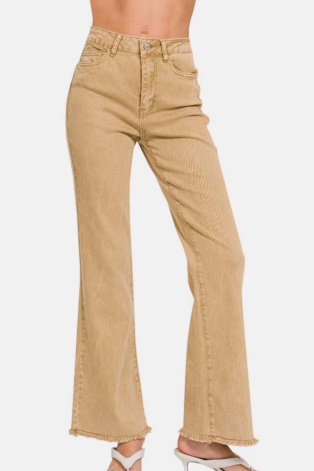 Zenana Acid Washed Frayed Hem Bootcut Jeans - Sydney So Sweet