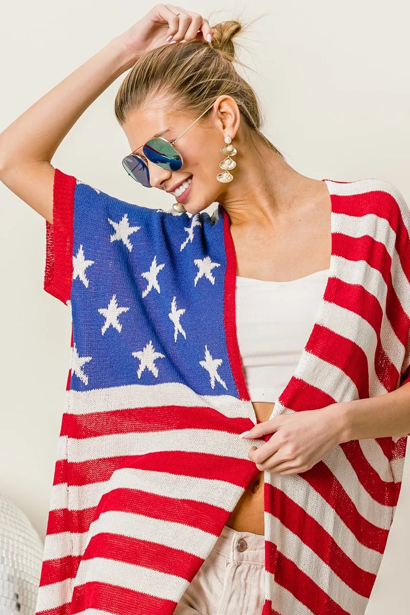 BiBi American Flag Low Gauge Knit Cardigan - Sydney So Sweet