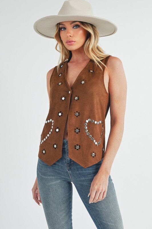 Aemi + Co Heart Rivet Detail Suede Vest Coat - Sydney So Sweet