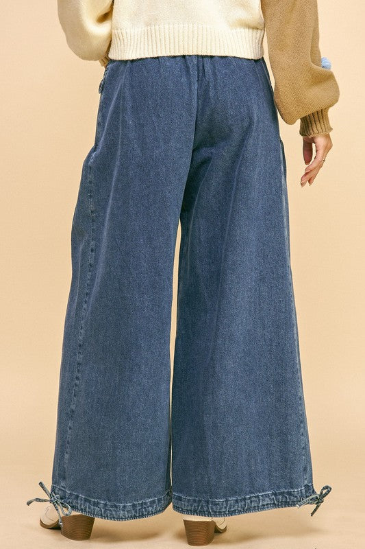 Davi & Dani Drawstring Hem Wide Leg Mid Rise Jeans - Sydney So Sweet