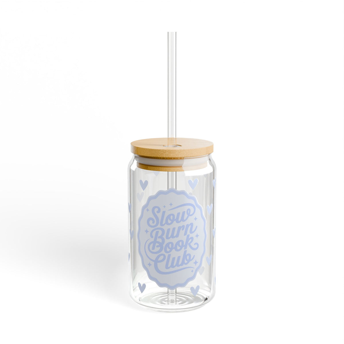 Slow Burn Book Club Tumbler Sipper Glass 16oz — Reusable Drink Jar with Lid & Straw