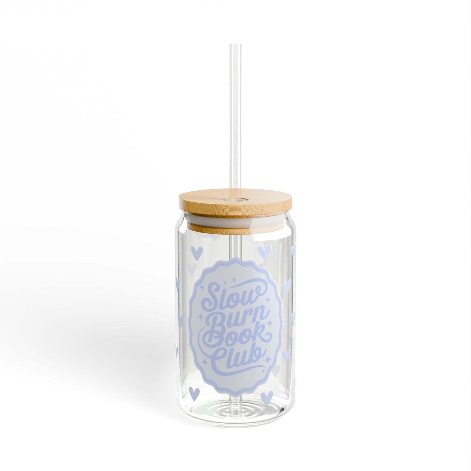 Slow Burn Book Club Tumbler Sipper Glass 16oz — Reusable Drink Jar with Lid & Straw